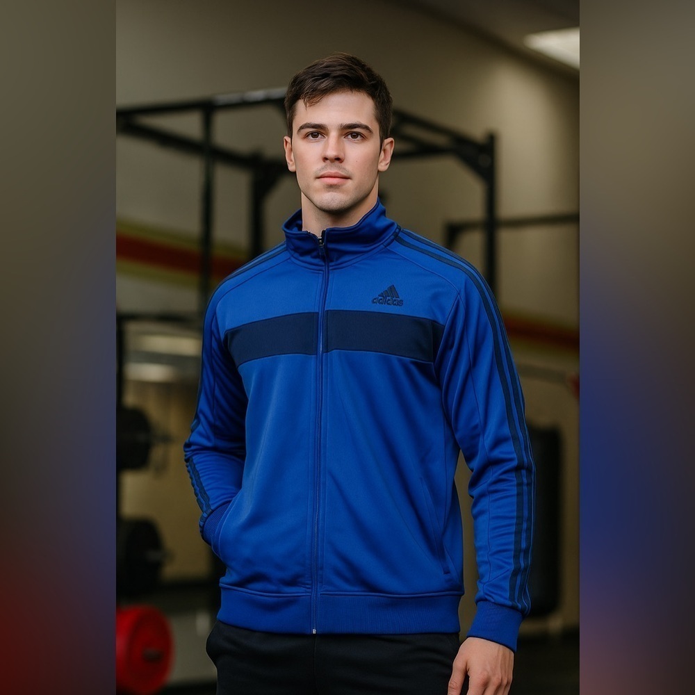 Adidas Royal Blue and Black Nylon Track Jacket Size Large